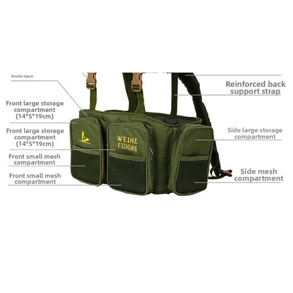 Waterproof Nylon Fishing Backpack with 36L Tackle Box and Mesh Seat Cushion Green Multifunctional 40Cm 20Cm 38Cm