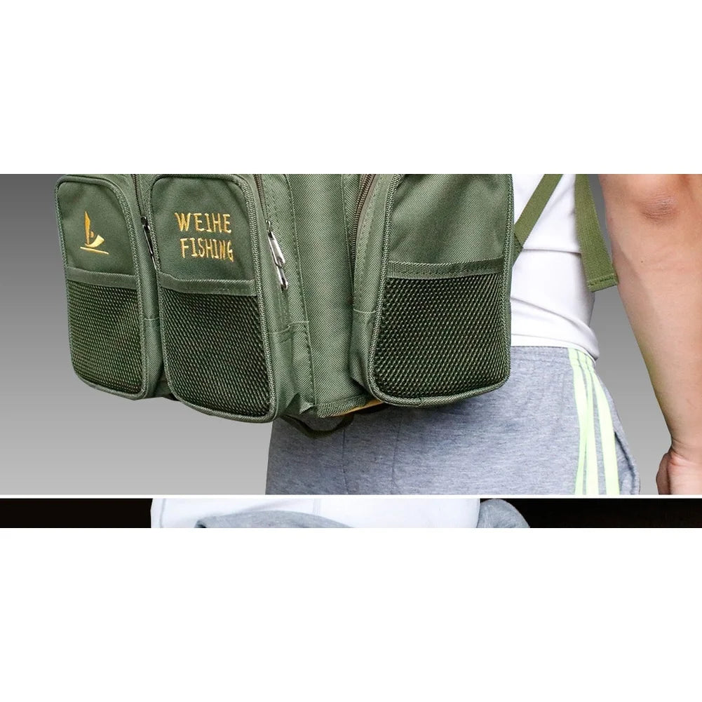 Waterproof Nylon Fishing Backpack with 36L Tackle Box and Mesh Seat Cushion Green Multifunctional 40Cm 20Cm 38Cm