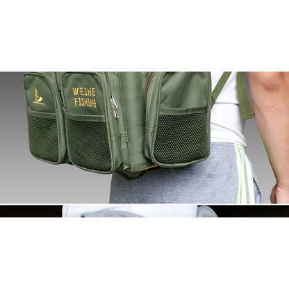 Waterproof Nylon Fishing Backpack with 36L Tackle Box and Mesh Seat Cushion Green Multifunctional 40Cm 20Cm 38Cm