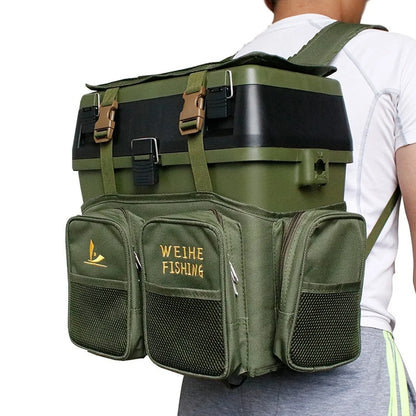Waterproof Nylon Fishing Backpack with 36L Tackle Box and Mesh Seat Cushion Green Multifunctional 40Cm 20Cm 38Cm