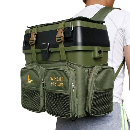 Waterproof Nylon Fishing Backpack with 36L Tackle Box and Mesh Seat Cushion Green Multifunctional 40Cm 20Cm 38Cm