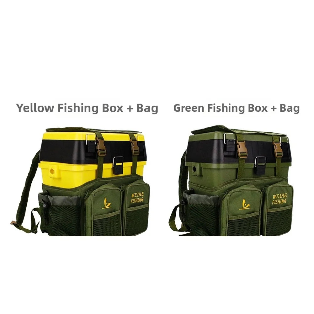 Waterproof Nylon Fishing Backpack with 36L Tackle Box and Mesh Seat Cushion Green Multifunctional 40Cm 20Cm 38Cm